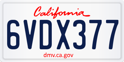 CA license plate 6VDX377