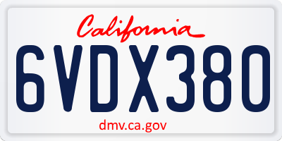 CA license plate 6VDX380