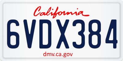 CA license plate 6VDX384