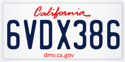 CA license plate 6VDX386