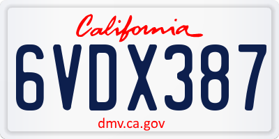 CA license plate 6VDX387