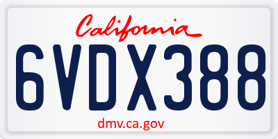 CA license plate 6VDX388