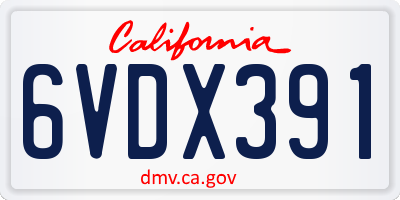 CA license plate 6VDX391