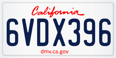 CA license plate 6VDX396