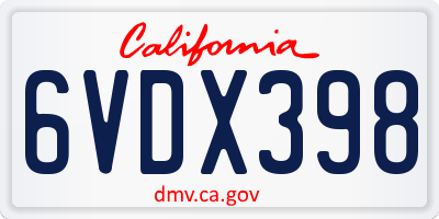 CA license plate 6VDX398