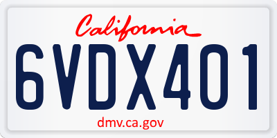 CA license plate 6VDX401