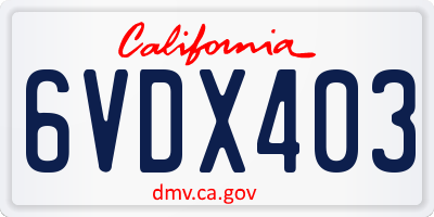 CA license plate 6VDX403
