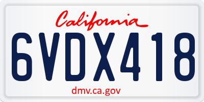 CA license plate 6VDX418