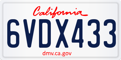 CA license plate 6VDX433