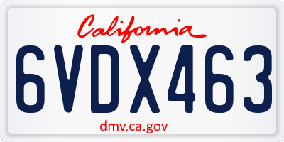 CA license plate 6VDX463