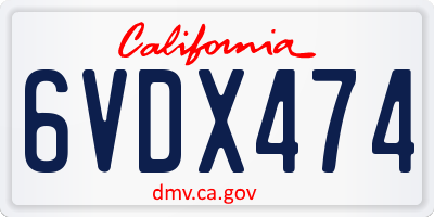 CA license plate 6VDX474