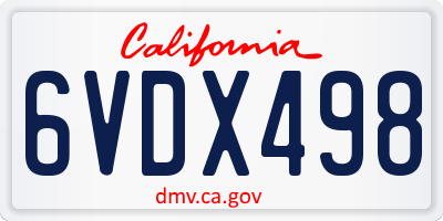 CA license plate 6VDX498