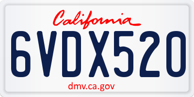 CA license plate 6VDX520
