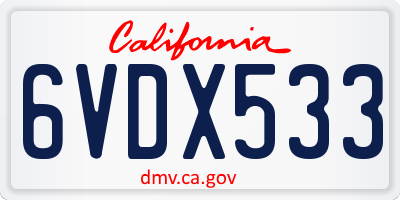 CA license plate 6VDX533