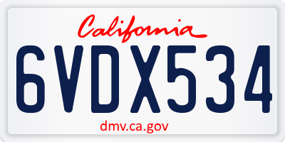 CA license plate 6VDX534