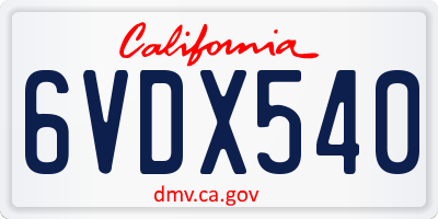 CA license plate 6VDX540