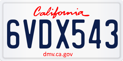 CA license plate 6VDX543