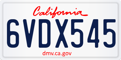 CA license plate 6VDX545