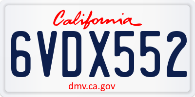 CA license plate 6VDX552