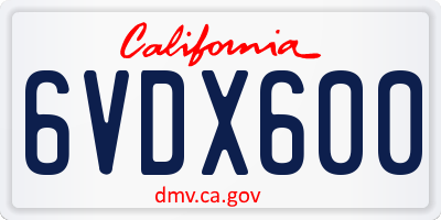 CA license plate 6VDX600