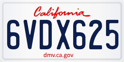 CA license plate 6VDX625