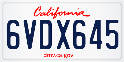 CA license plate 6VDX645