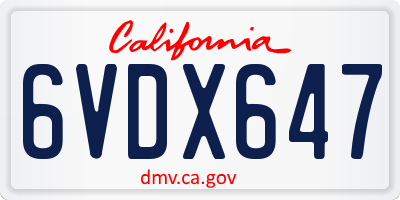 CA license plate 6VDX647
