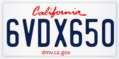 CA license plate 6VDX650