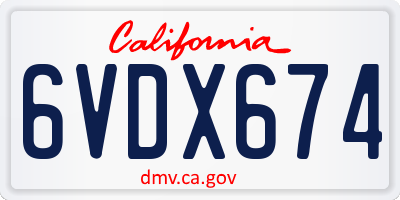CA license plate 6VDX674