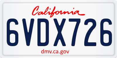 CA license plate 6VDX726
