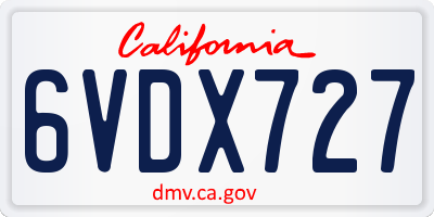 CA license plate 6VDX727