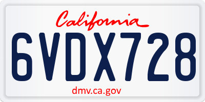 CA license plate 6VDX728