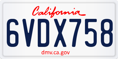 CA license plate 6VDX758