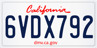 CA license plate 6VDX792