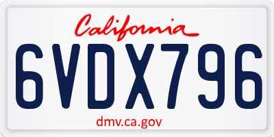 CA license plate 6VDX796
