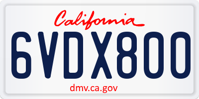 CA license plate 6VDX800