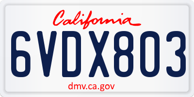 CA license plate 6VDX803