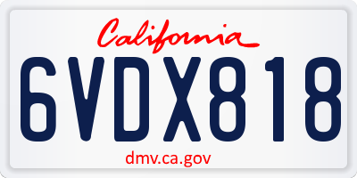 CA license plate 6VDX818