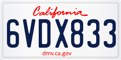 CA license plate 6VDX833