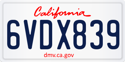 CA license plate 6VDX839