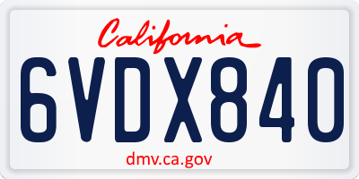 CA license plate 6VDX840