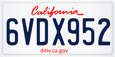 CA license plate 6VDX952