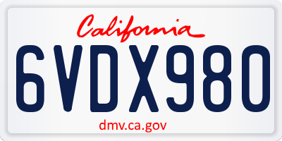 CA license plate 6VDX980
