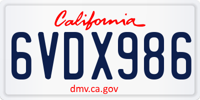 CA license plate 6VDX986