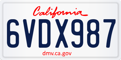 CA license plate 6VDX987