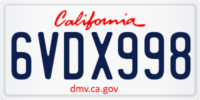 CA license plate 6VDX998