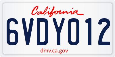 CA license plate 6VDY012
