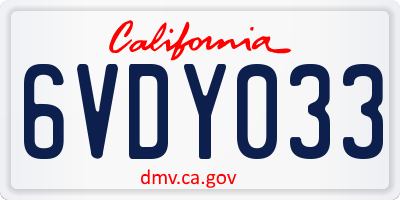 CA license plate 6VDY033