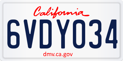 CA license plate 6VDY034