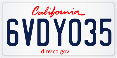 CA license plate 6VDY035